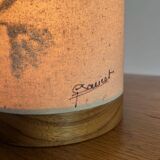 Lampe vintage bois et tissus peint