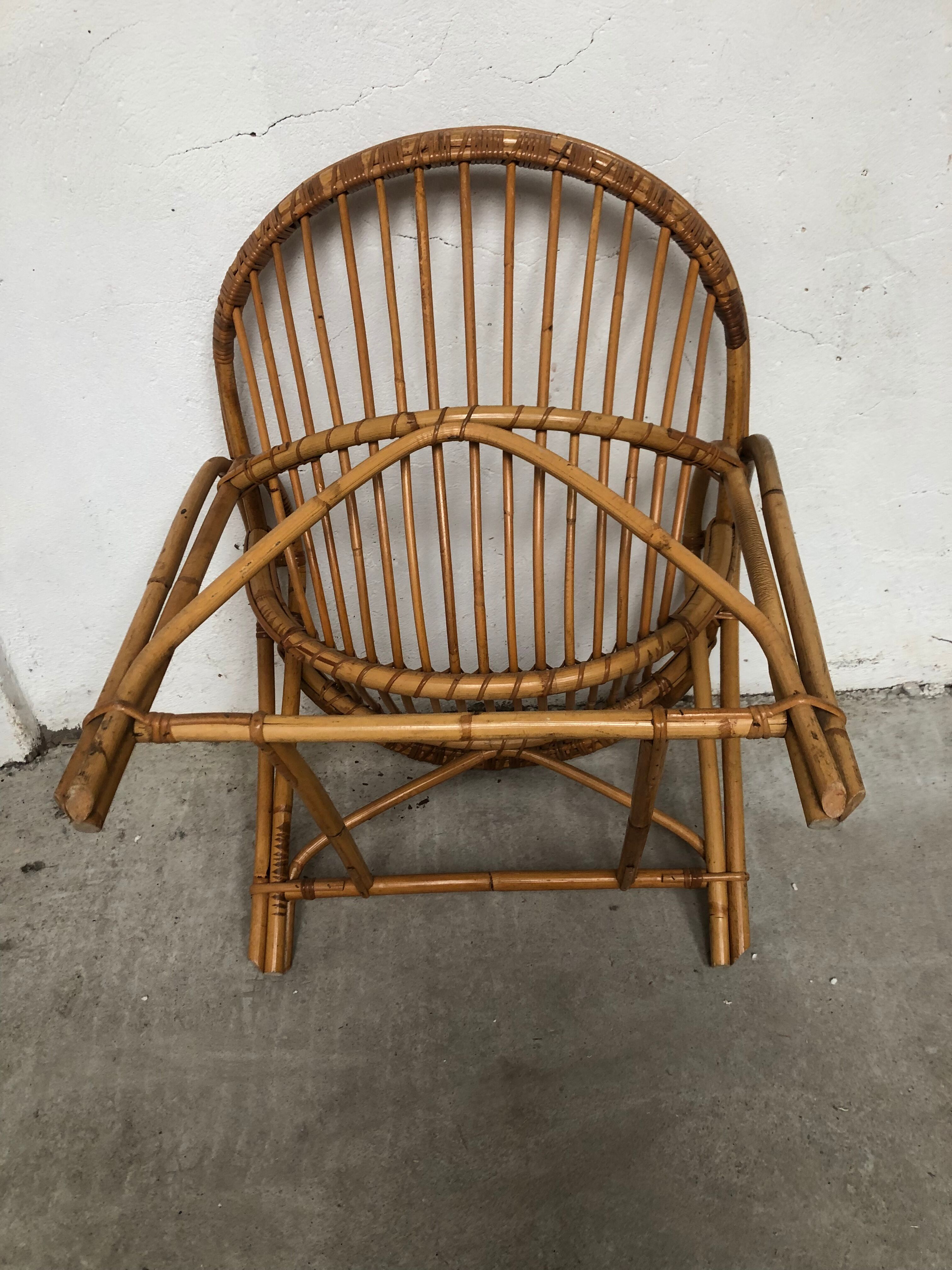 Rattan armchair bamboo wicker 70s vintage
