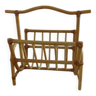 Large vintage rattan magazine holder 1960s - 1970s