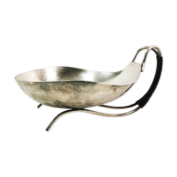 Coupe, plat en métal argenté de style moderniste, Danemark, années 1960