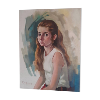 Portrait de jeune fille huile sur toile van Meerbeeck