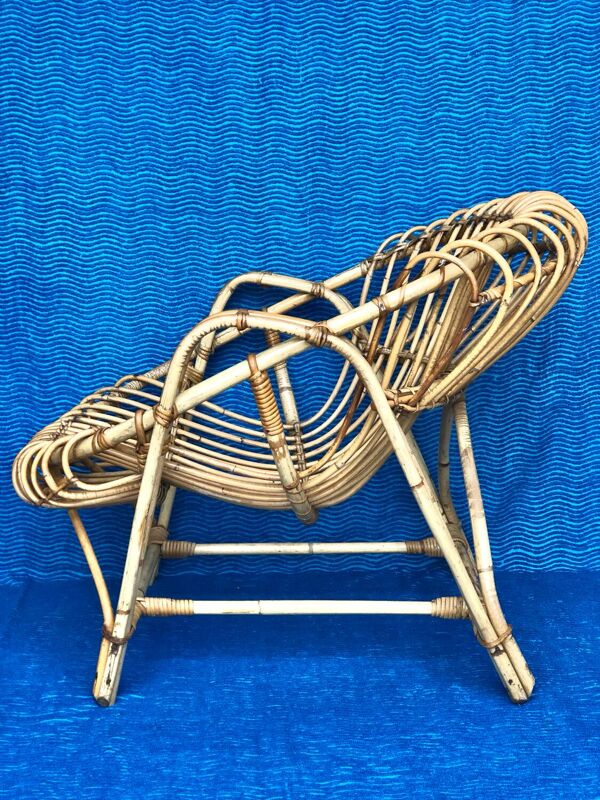 Fauteuil en rotin et osier ancien