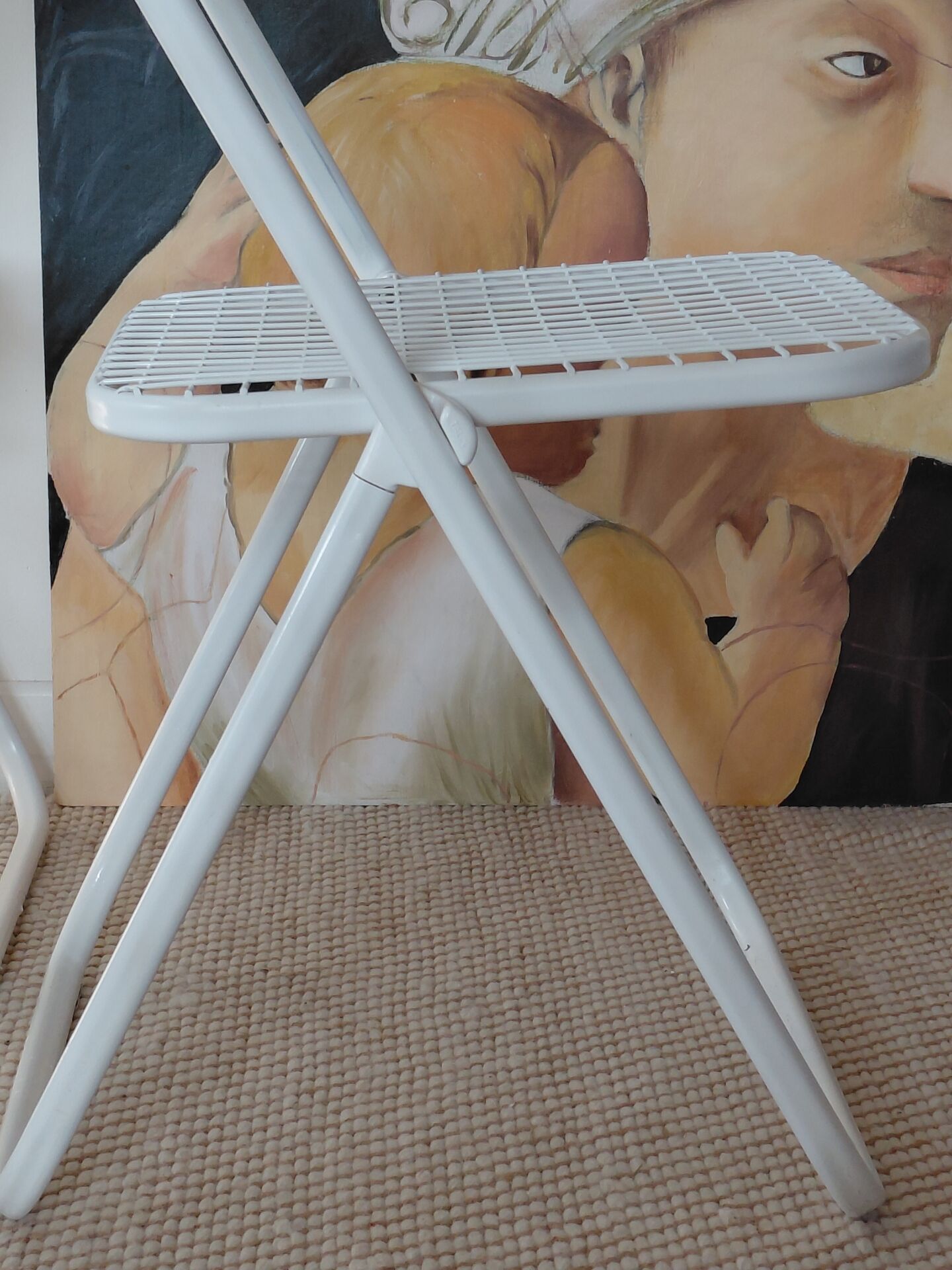 Suite de 3 chaises pliantes Talin en métal blanc, Italie années 70