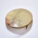 Vintage round coffee table: onyx top & gold brass structure
