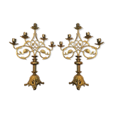 Pair of candlesticks Rocaille in gilded bronze