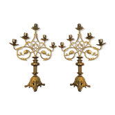 Paire de chandeliers Rocaille en bronze doré