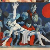 Huile sur panneau: tableau religieux moderniste signé Pascal