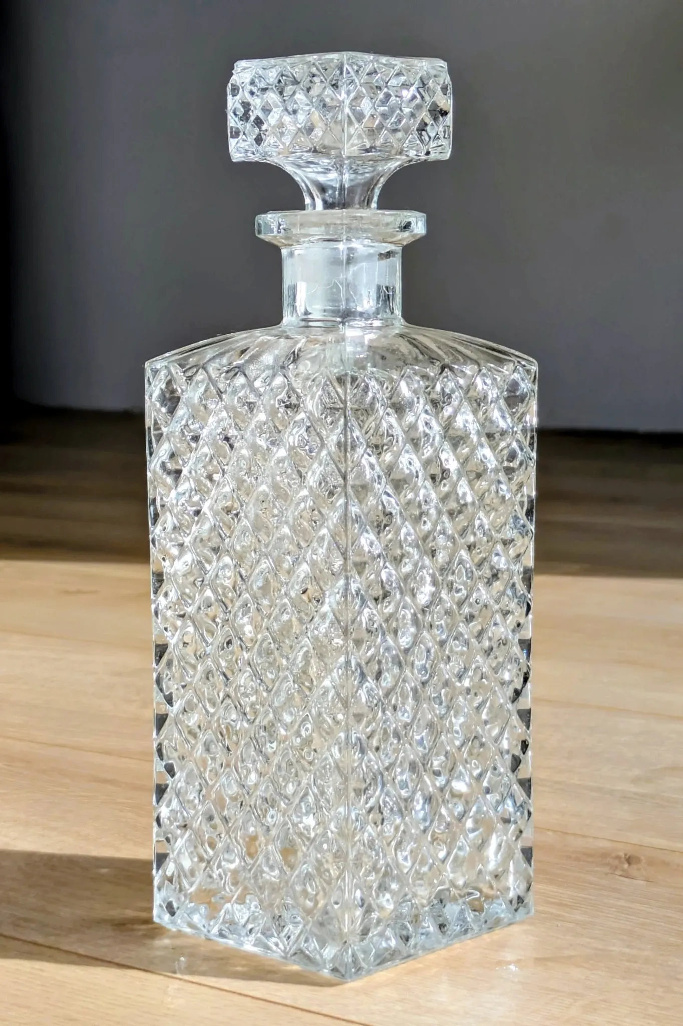 Square Whisky Carafe with Diamond Point Decoration in Moulded-Cut Glass
