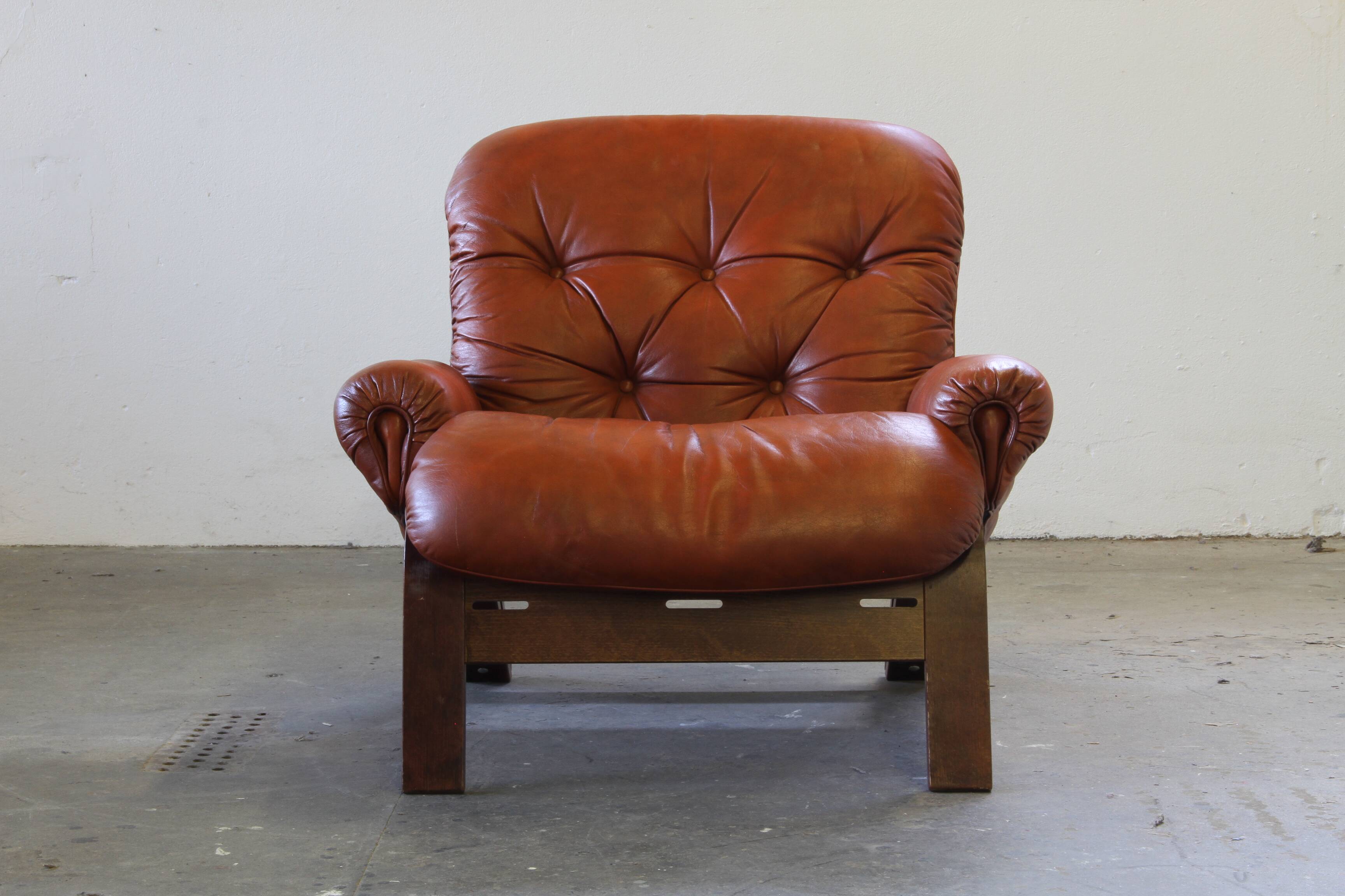 Vintage 1970s Leather Lounge Chairs by Elsa & Nordahl Solheim for Rybo Rykk