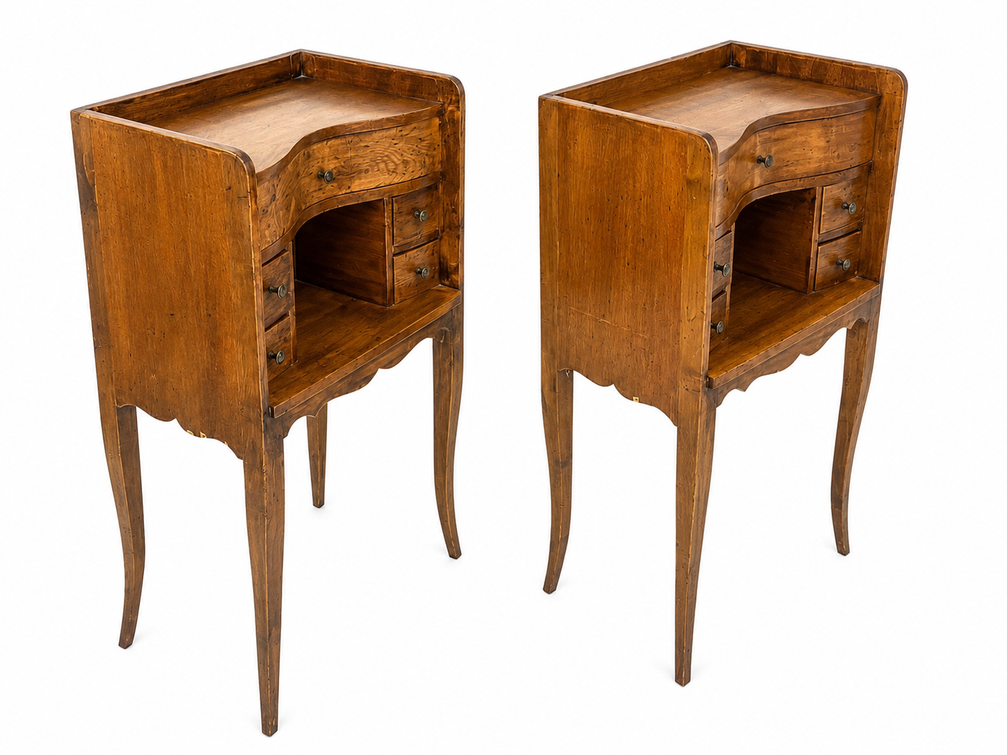 Pair of Louis XV bedside tables with a concave front – 5 drawers, end table.