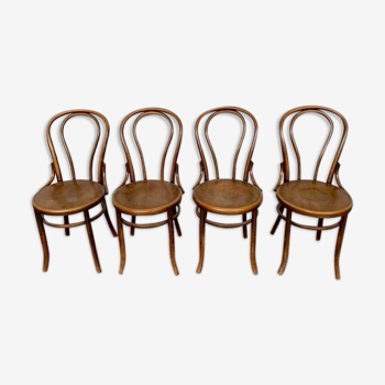 Series of 4 old bistro chairs in curved wood Stamp FISCHEL