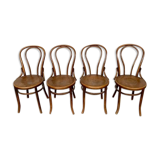 Série de 4 anciennes chaises bistrot en bois courbé Estampille FISCHEL