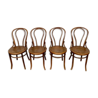 Série de 4 anciennes chaises bistrot en bois courbé Estampille FISCHEL