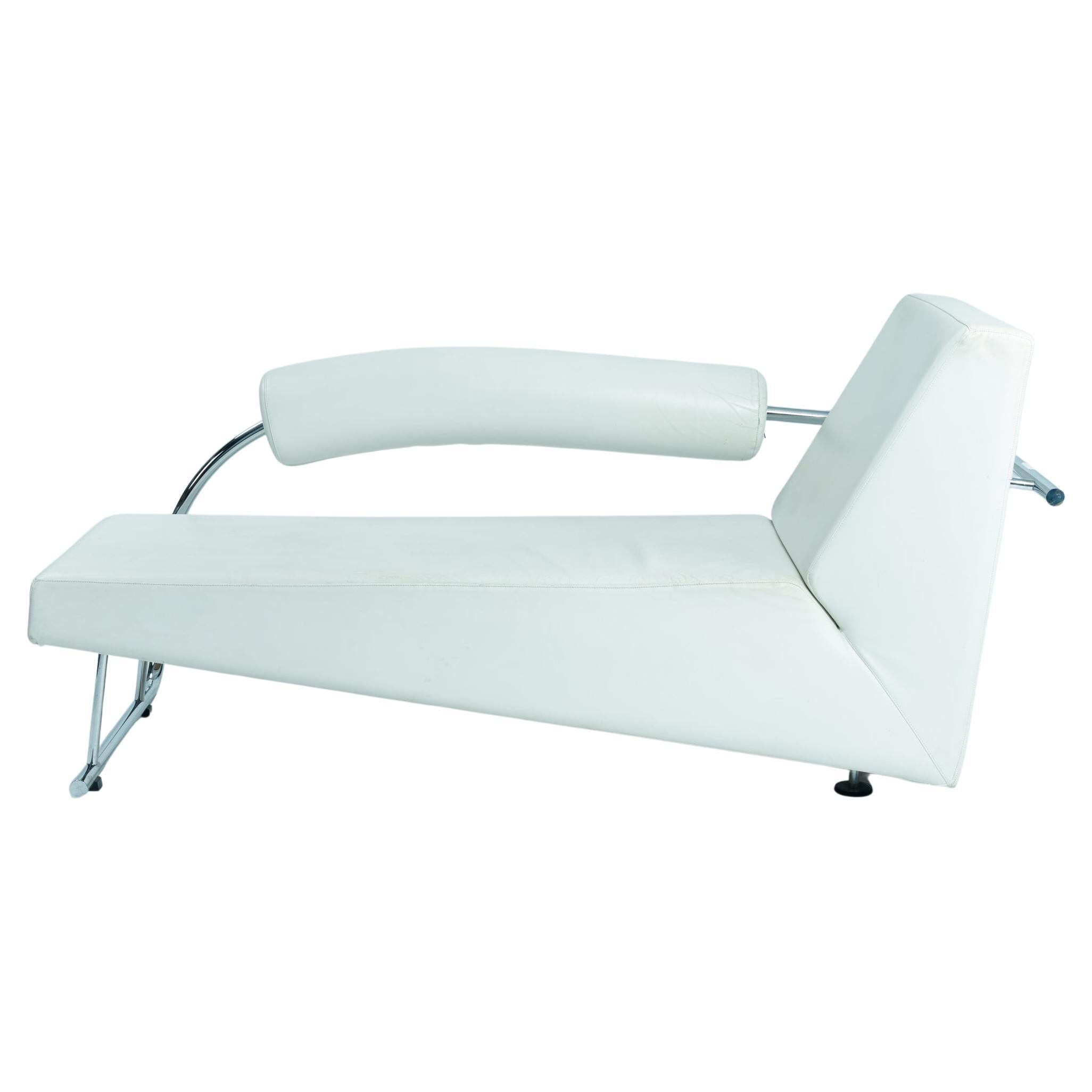 Dutch design Rob Eckhardt chaise longue white leather tubular steel, 1980s