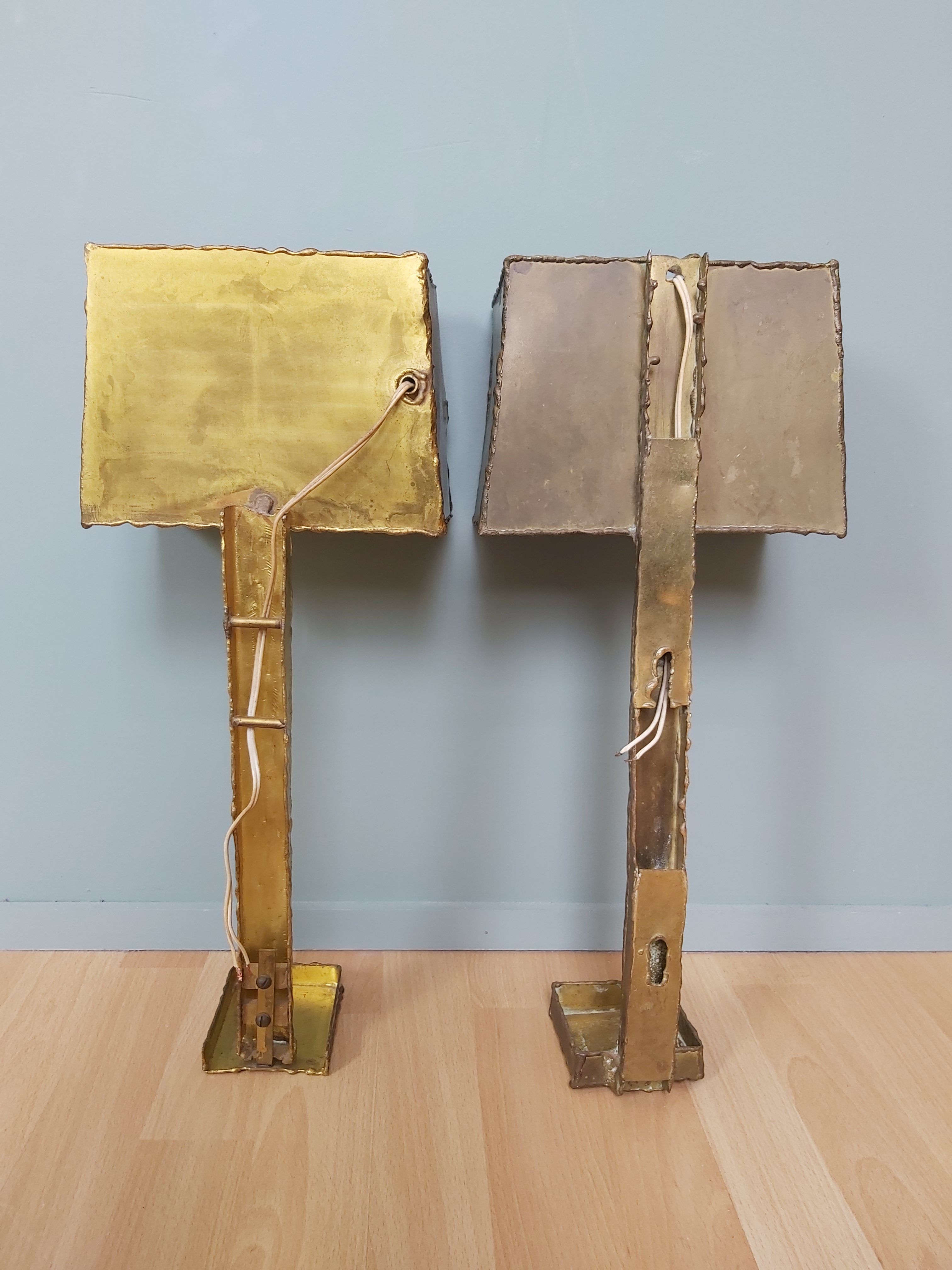 Pair of brass wall lamps, Paul Moerenhout, 70s