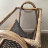 Vintage rattan side table with magazine holder