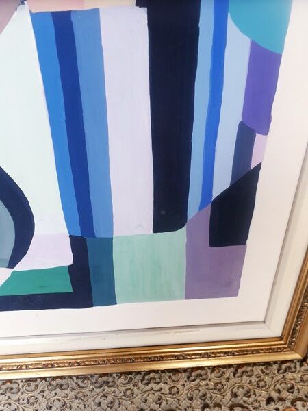 Cubist gouache painting, still life, anonymous 1970