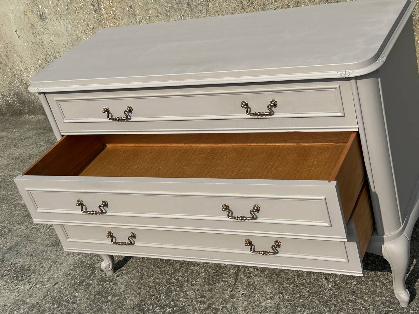 Louis XV style chest of drawers with 3 cherry wood drawers, 1960s