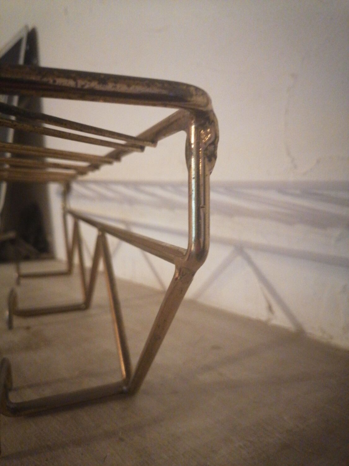 Wall mounted coat rack hats gold metal 1950 60