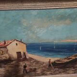 old painting signed marine boat