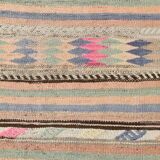 6x8 Green & Blue Striped Handmade Kilim Rug, 174x256Cm