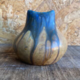 Ancient Vase GILBERT METENIER Beige Stoneware Blue Glazes Vallauris Vintage