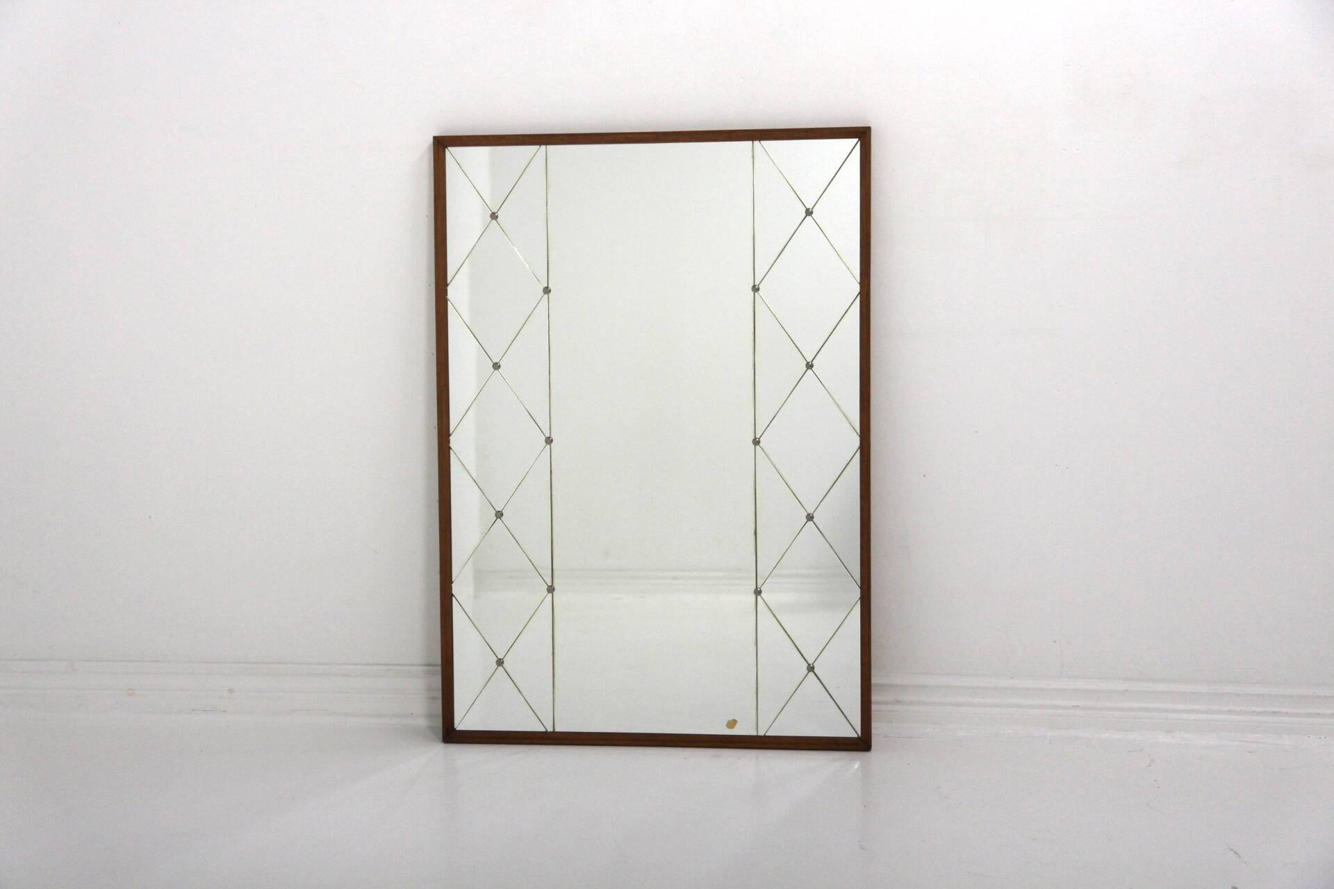 Scandinavian mirror in teak and metal, Sweden, 1960, 118x83cm