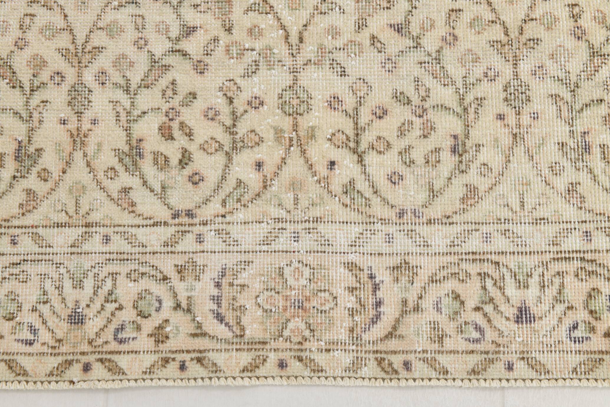 3x7 Brown Cream Floral Handmade Vintage Rug, 105x211Cm