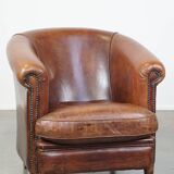 Cognac-colored sheepskin leather club chair