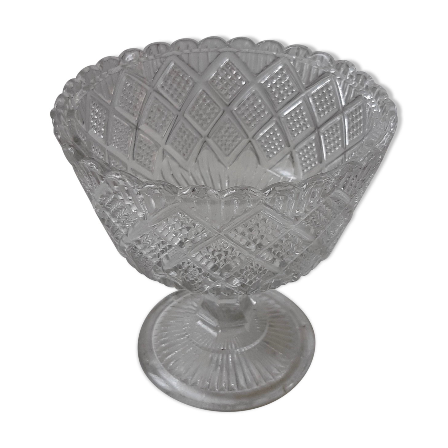 Old cut in pressed molded glass of the Verrerie de Scailmont signed