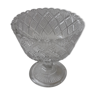 Coupe ancienne en verre moulé pressé de la Verrerie de Scailmont signée