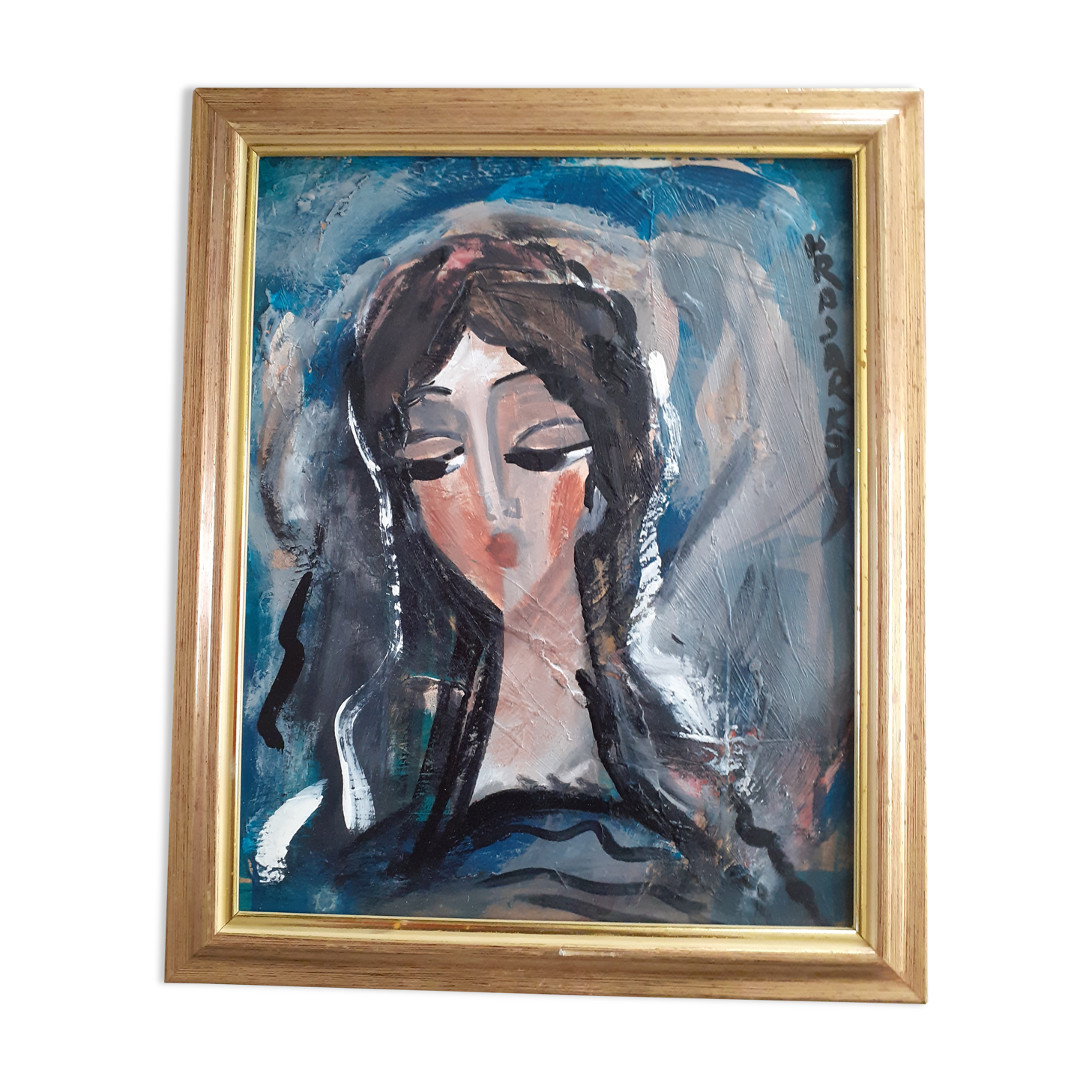 Portrait of a long-haired woman. Contemporary painter side: Hrasarkos.Acrylic.