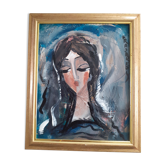 Portrait of a long-haired woman. Contemporary painter side: Hrasarkos.Acrylic.