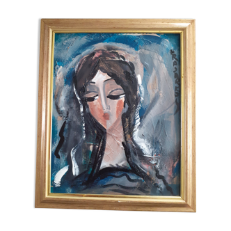Portrait of a long-haired woman. Contemporary painter side: Hrasarkos.Acrylic.