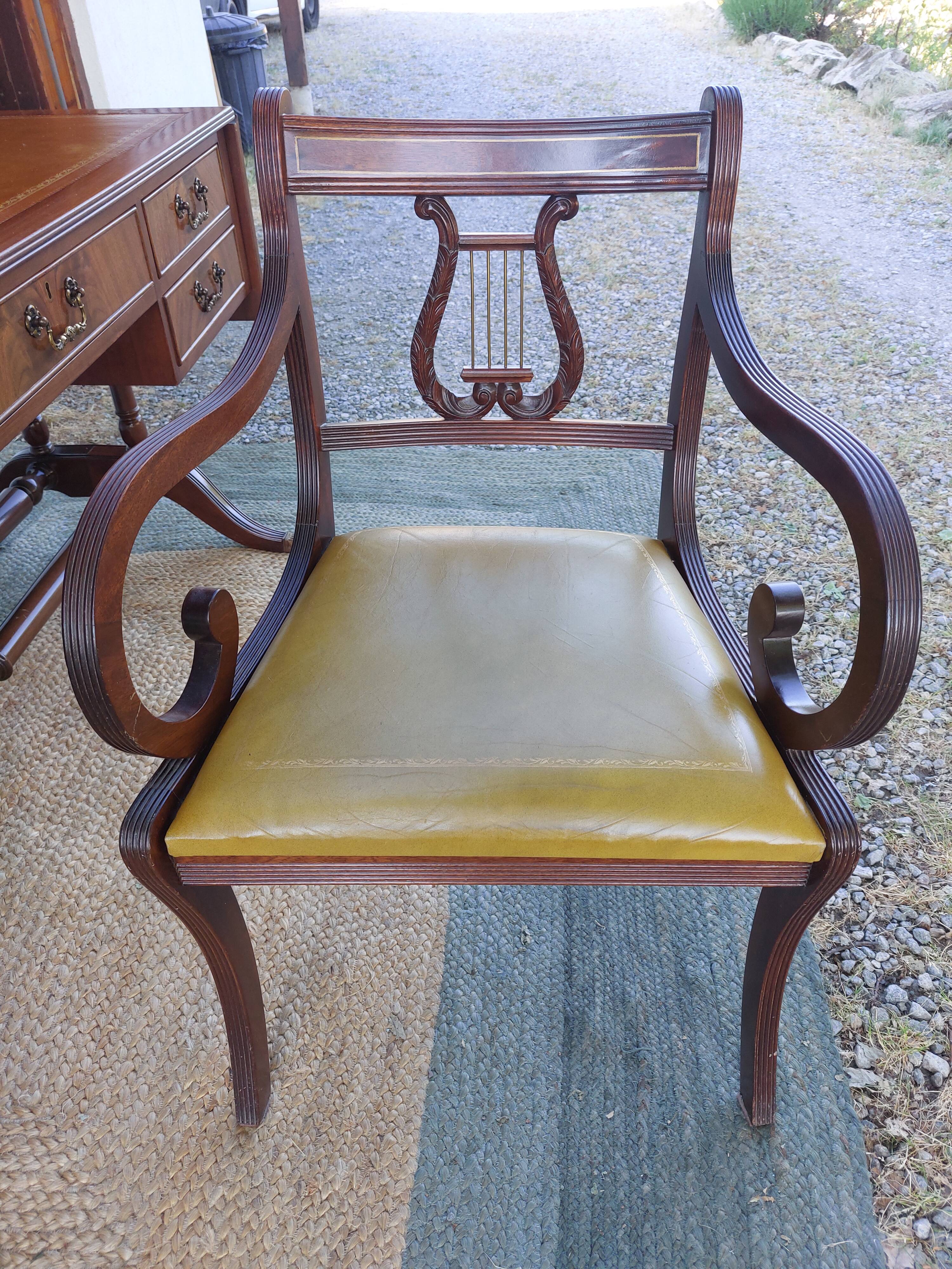 English desk and lyre chair, leather, extensions.