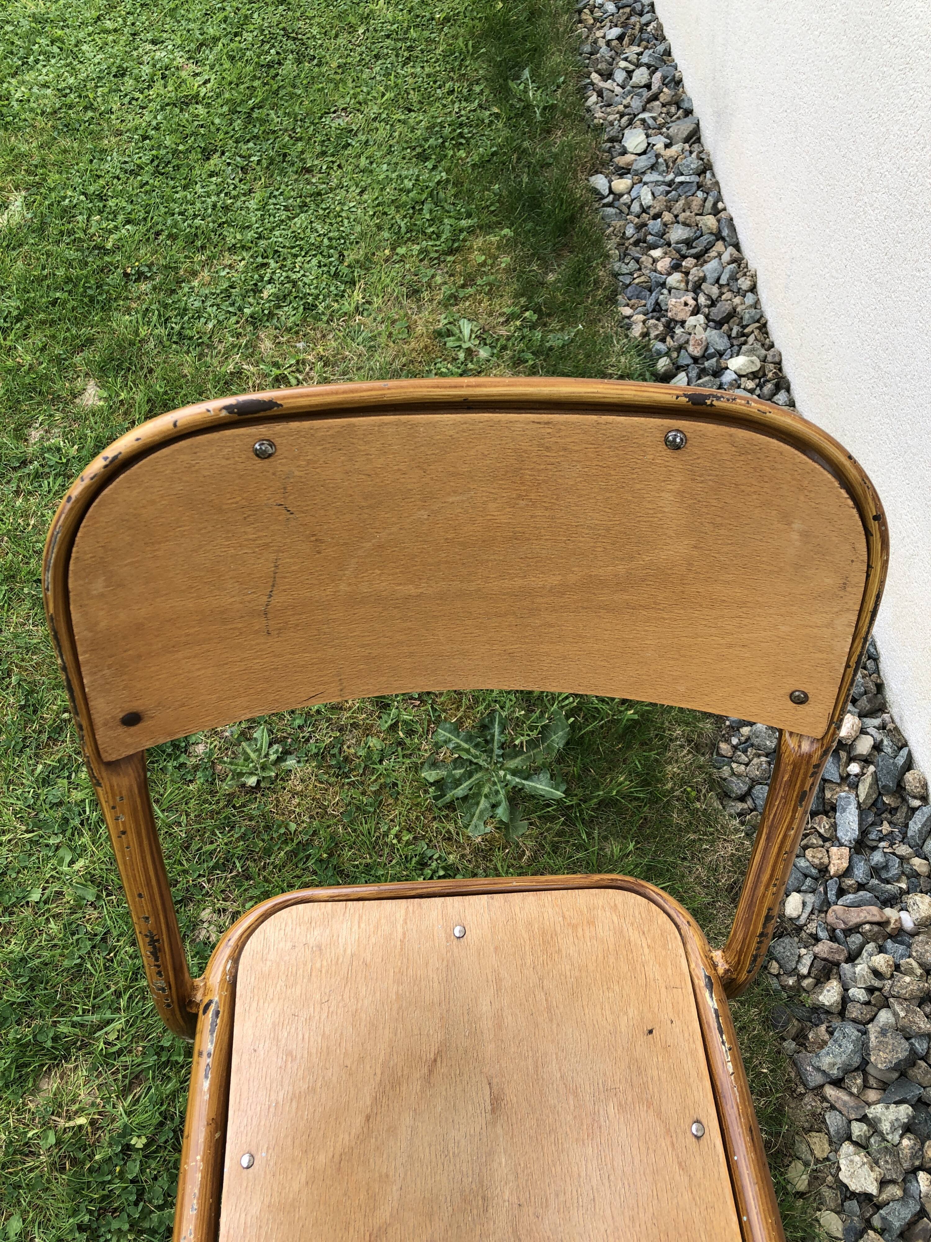 School chair brown vintage wood and metal painted wood way