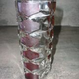 Pair of red and transparent triangular vases in vintage glass