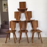 Pierre Chapo series of 6 chairs S 28 solid elm from 1976