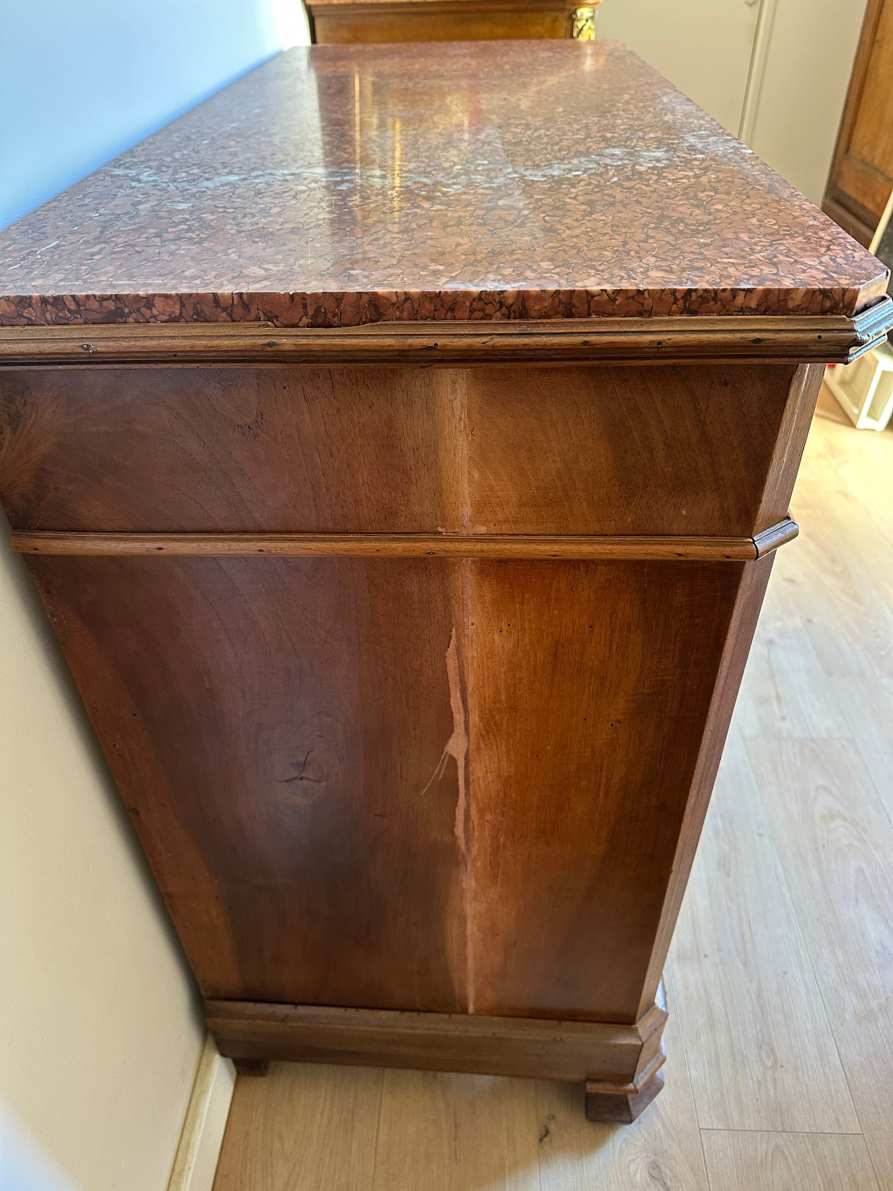 Louis-Philippe walnut commode with marble top