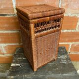Antique basket, tall wicker woven bread basket, vintage laundry basket