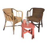 Set of 2 vintage rattan and wicker armchairs
