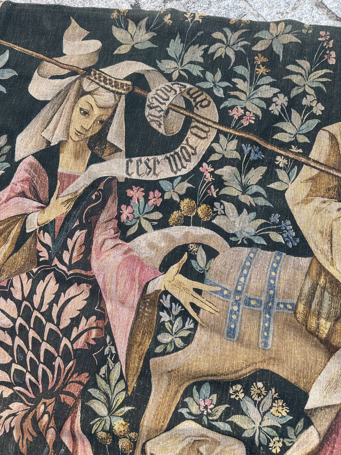 Vintage tapestry hand-screen printed in France