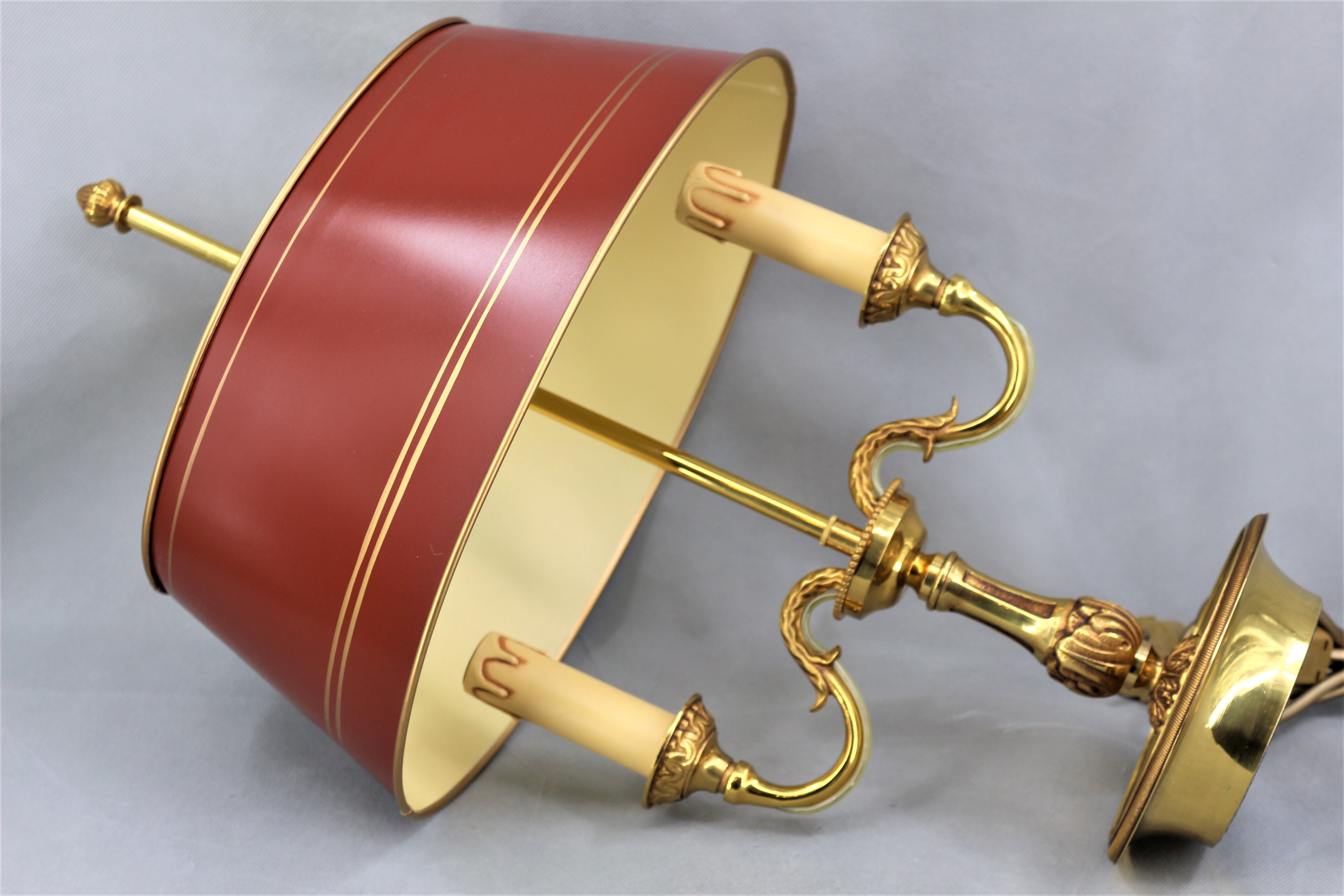 Hot water bottle lamp in solid bronze gilded style Louis XVI Lampshade Color Bordeaux "Lucien Gau"
