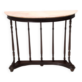 Neoclassical Style Turned Beech Console Table with a Demilune Marble Top, I