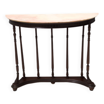 Neoclassical Style Turned Beech Console Table with a Demilune Marble Top, I