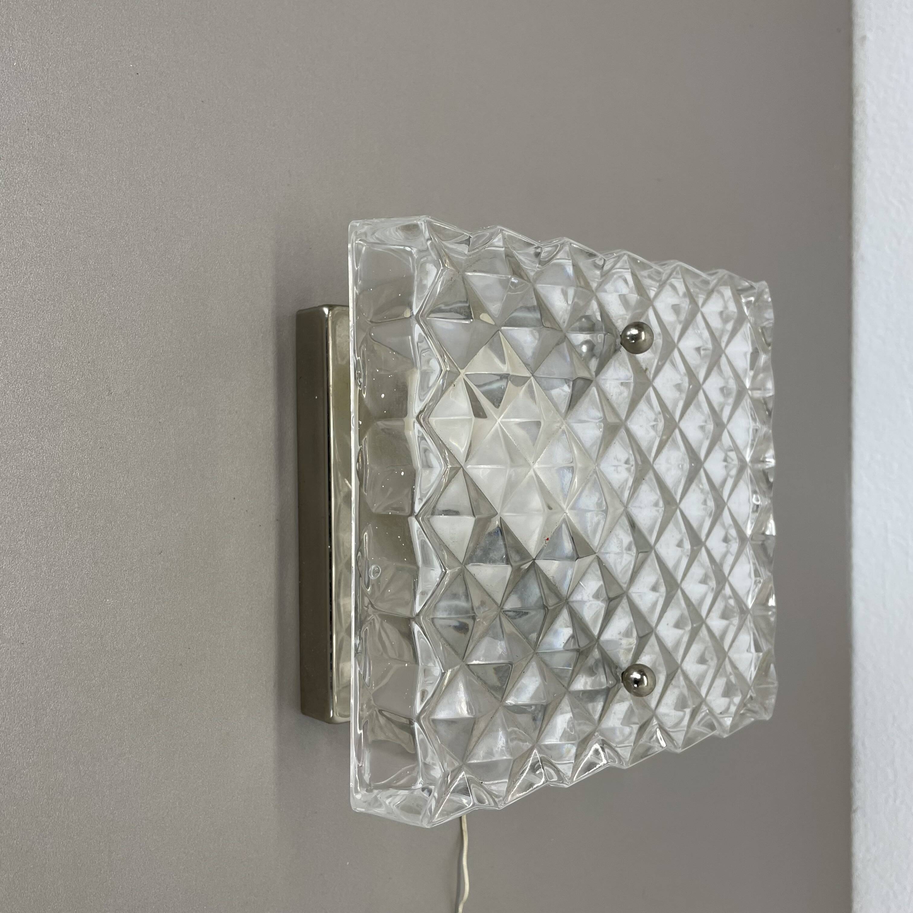 Small Cubic Textured Glass Wall Light in the Style of Orrefors, Germany, 1970s