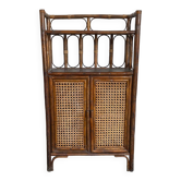 Storage cabinet in woven rattan and vintage bamboo 70s