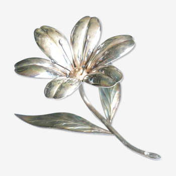 Cendrier fleur en métal argenté signé Plame années 60