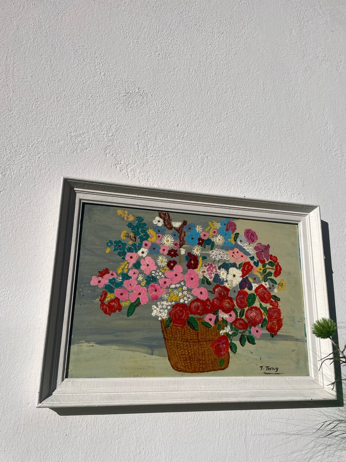 Peinture bouquet de fleurs tableau naïf