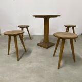 Set table and 4 wooden stools bistrot design of the 50